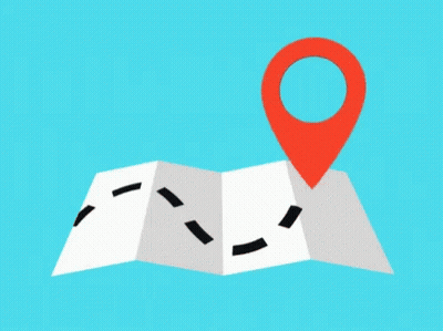 A Red Pin Is Sitting On Top Of A Folded Map On A Blue Background . GIF