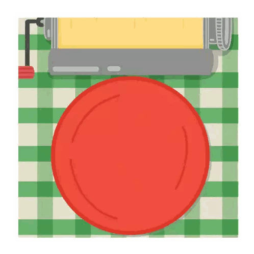 A Red Plate Sits On A Checkered Tablecloth Next To A Pasta Machine Sticker