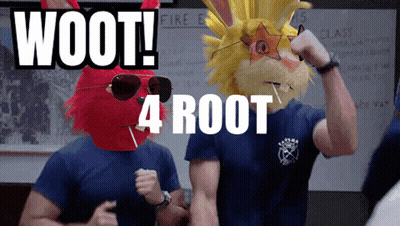 A Red Rabbit And A Yellow Lion With The Words Woot 4 Root GIF