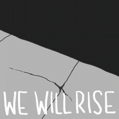 A Red Rose Is Growing Out Of A Crack In The Ground With The Words We Will Rise Below It GIF