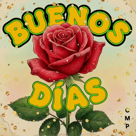 A Red Rose With The Words Buenos Dias Written Above It GIF
