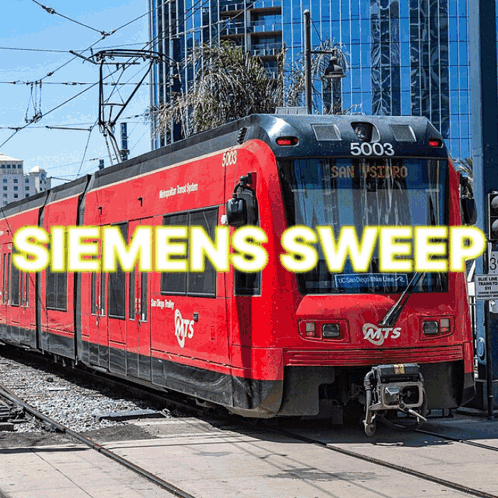 A Red Siemens Sweep Train Is Going To San Diego GIF