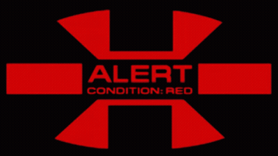 A Red Sign That Says Alert Condition: Red On A Black Background GIF