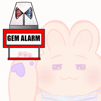 A Red Sign That Says Gem Alarm Next To A Pink Bunny GIF