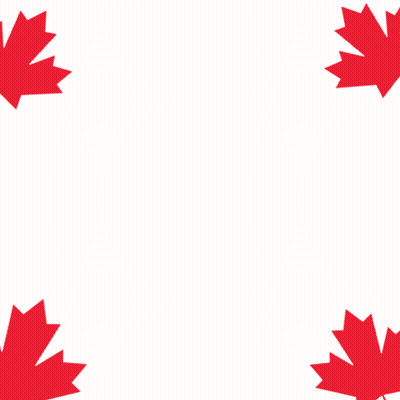 A Red Sign That Says Happy Canada Day With Maple Leaves Around It GIF