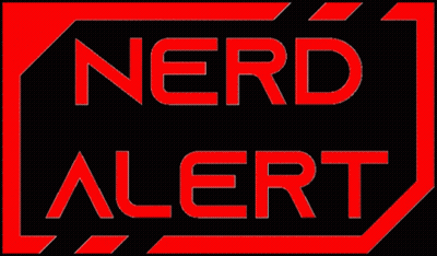 A Red Sign That Says Nerd Alert On It GIF