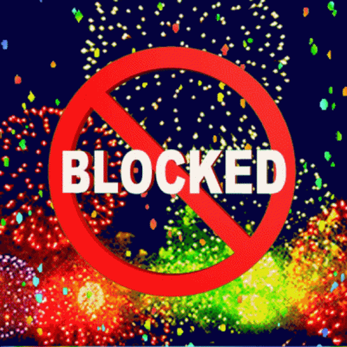 A Red Sign With The Word Blocked In White GIF