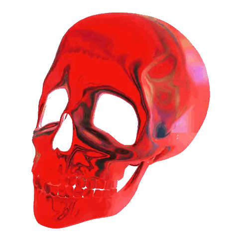 A Red Skull On A White Background With A White Outline Sticker