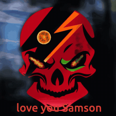A Red Skull With A Lightning Bolt On It And The Words Love You Samson GIF