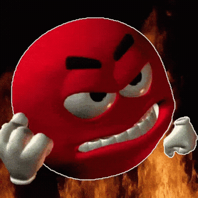 A Red Smiley Face Is Making A Funny Face With A Fire Background Behind It . GIF