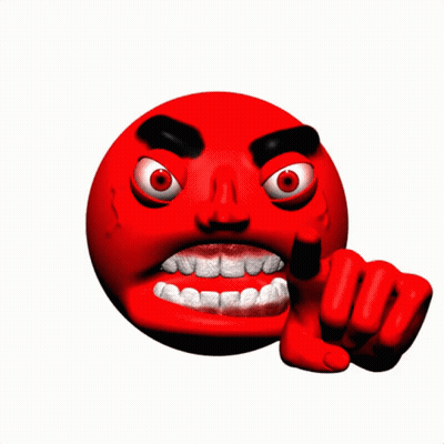 A Red Smiley Face Is Pointing At The Camera With A Fist GIF