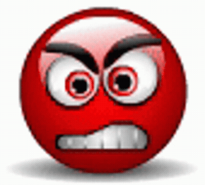 A Red Smiley Face With A Very Angry Expression And Big Eyes . GIF
