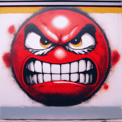 A Red Smiley Face With A Very Angry Expression On It GIF