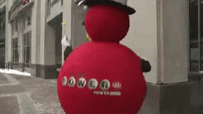 A Red Snowman With The Word Lotto On It GIF