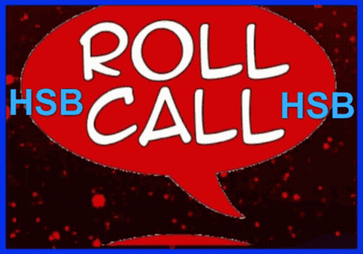 A Red Speech Bubble That Says " Roll Call " GIF