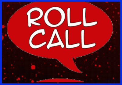 A Red Speech Bubble That Says Roll Call GIF