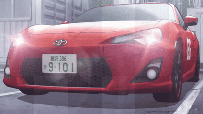 A Red Toyota Car With A License Plate That Says 9-101 GIF