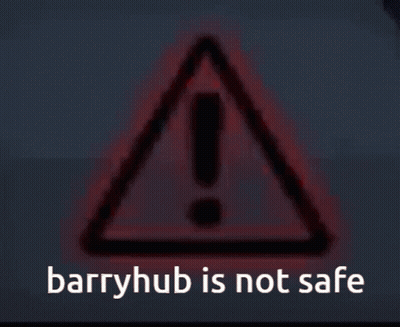 A Red Triangle With An Exclamation Point And The Words Barryhub Is Not Safe Below It GIF