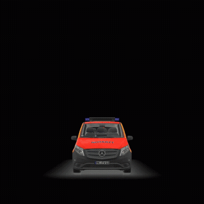 A Red Van With Feuerwehr Iserlohn Written On The Side GIF