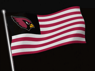A Red White And Black Flag With A Cardinal On It GIF