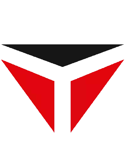A Red White And Black Triangle With A Letter T In The Middle Sticker