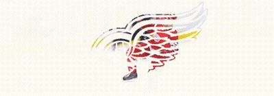 A Red White And Black Wing With A Circle In The Middle On A White Background GIF
