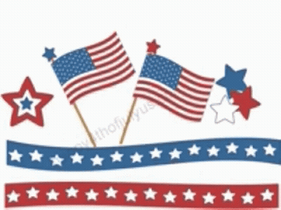 A Red White And Blue Banner With Stars And Flags On It GIF