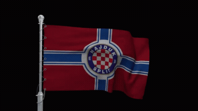 A Red White And Blue Flag That Says Hajduk Split On It GIF