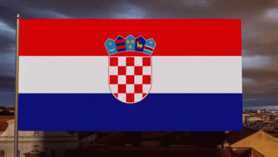 A Red White And Blue Flag With A Checkered Crest GIF