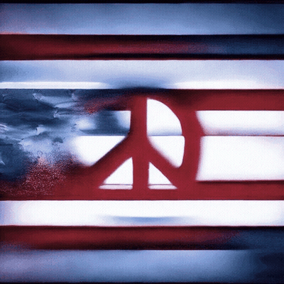 A Red White And Blue Flag With A Peace Sign In The Center GIF
