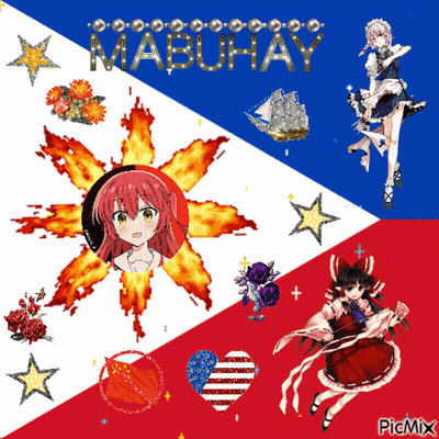 A Red White And Blue Flag With The Word Mabuhay In The Middle GIF