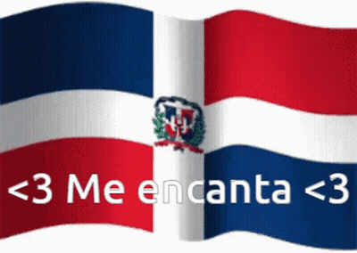 A Red White And Blue Flag With The Words < 3 Me Encanta < 3 On It GIF