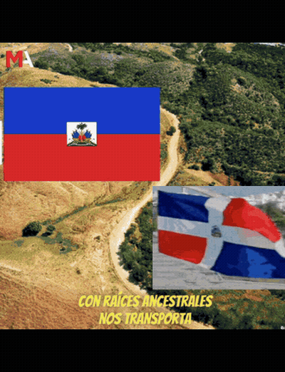 A Red White And Blue Flag With The Words Con Raices Ancestrales Nos Transporta Below It GIF