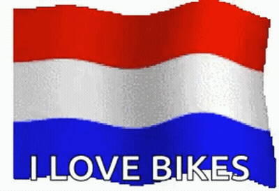 A Red White And Blue Flag With The Words I Love Bikes Written On It GIF