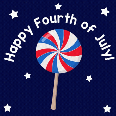 A Red White And Blue Lollipop With The Words Happy Fourth Of July Written Around It GIF