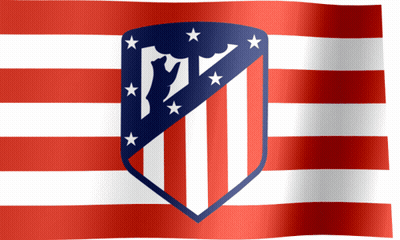 A Red White And Blue Striped Flag With A Shield On It GIF