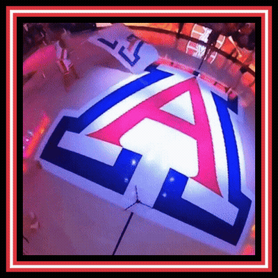A Red White And Blue Umbrella With An A On It GIF