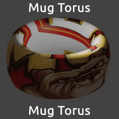 A Red White And Gold Ring That Says Mug Torus On It GIF