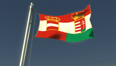 A Red White And Green Flag With A Crest On It GIF