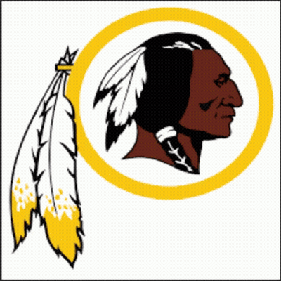 A Redskins Logo With A Feather In His Hair And A Yellow Smiley Face GIF