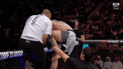 A Referee Holds The Leg Of A Fighter In A Cage During A Ufc Fight GIF