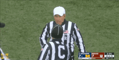 A Referee Holds Up A Yellow Flag During A Football Game GIF