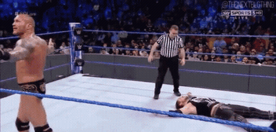 A Referee Is Standing Next To A Wrestler In A Wrestling Ring . GIF