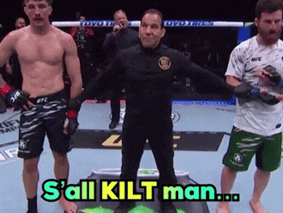A Referee Stands Between Two Fighters And Says S All Kilt Man GIF