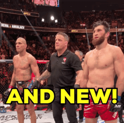 A Referee Stands Between Two Fighters In A Ring With The Words And New Written On The Bottom GIF