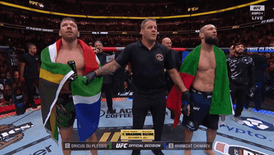A Referee Stands Between Two Fighters In A Ufc Ring GIF