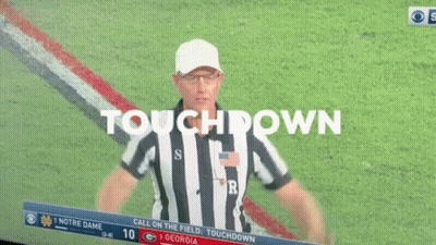 A Referee Stands In Front Of A Screen That Says Touchdown On It GIF