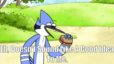 A Regular Show Cartoon Character Eating A Hamburger GIF