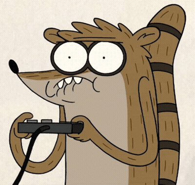 A Regular Show Character Playing A Video Game With A Controller GIF