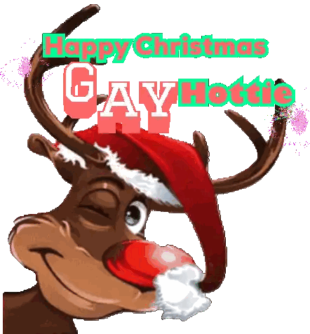 A Reindeer Wearing A Santa Hat With The Words Happy Christmas Gay Hottie Behind It Sticker